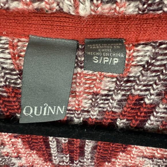 Quinn Womens Long Sleeve Knit Aztec Ethnic Open Cardigan Red/Grey Sweater Small - Picture 7 of 9